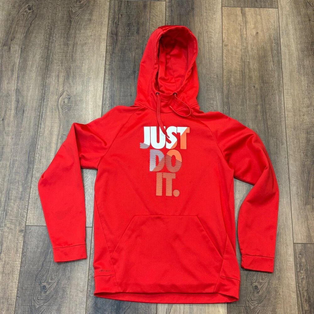 Nike Red Dri-Fit Hoodie Sweatshirt‎ Just Do It Graphic Print Size M Athletic
